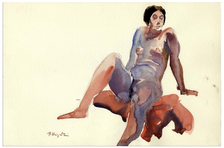 Bernard Krigstein Nude Watercolor -- Measures 15'' x 10''